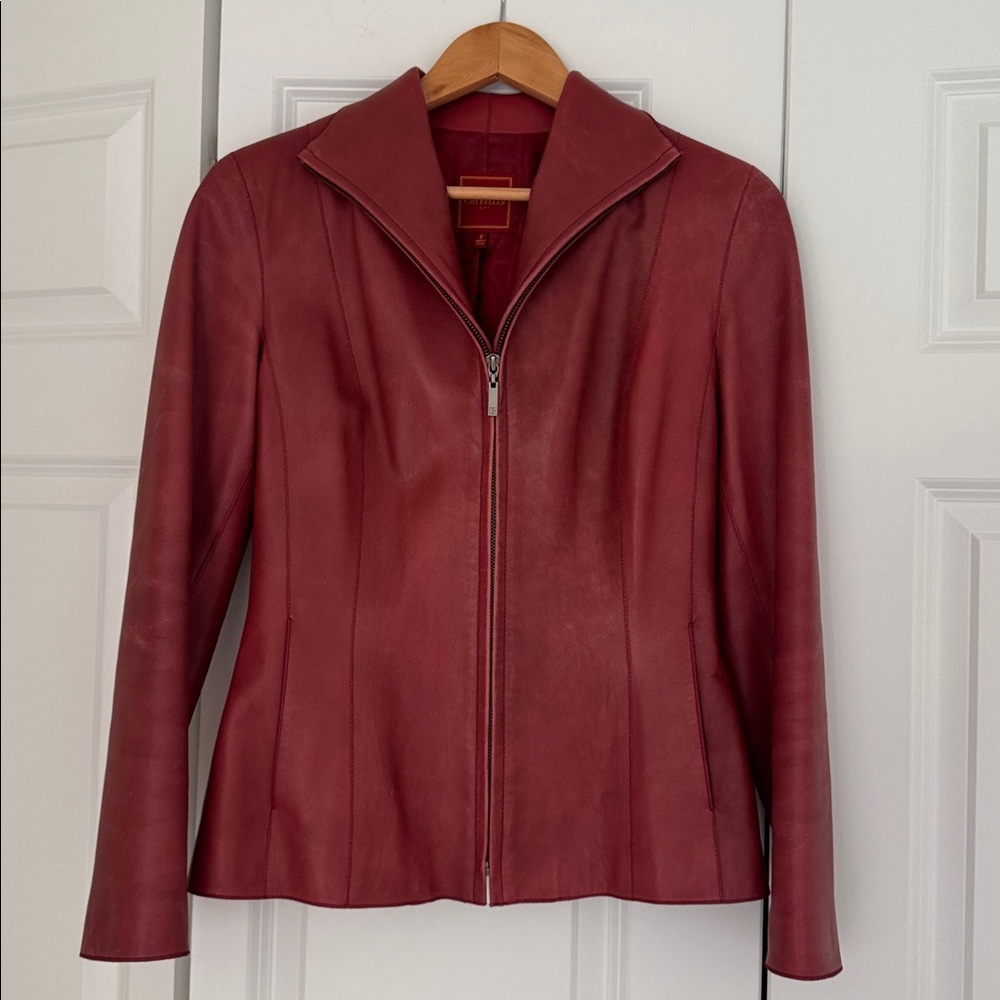 Vintage red leather fitted jacket.